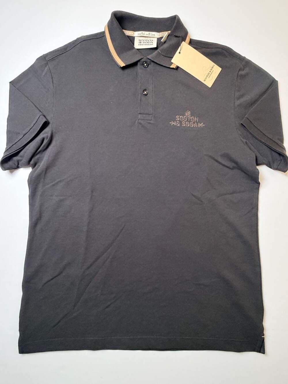 Scotch & Soda Amsterdam Polo Shirt Mens L Black Cotton Short Sleeve NWT New